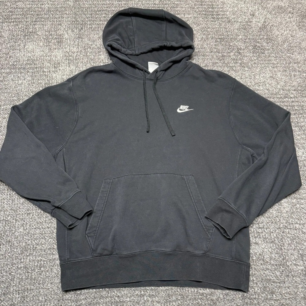 Nike Mens Hoodie Sweatshirt Size Large Faded Black Pullover Swoosh Logo